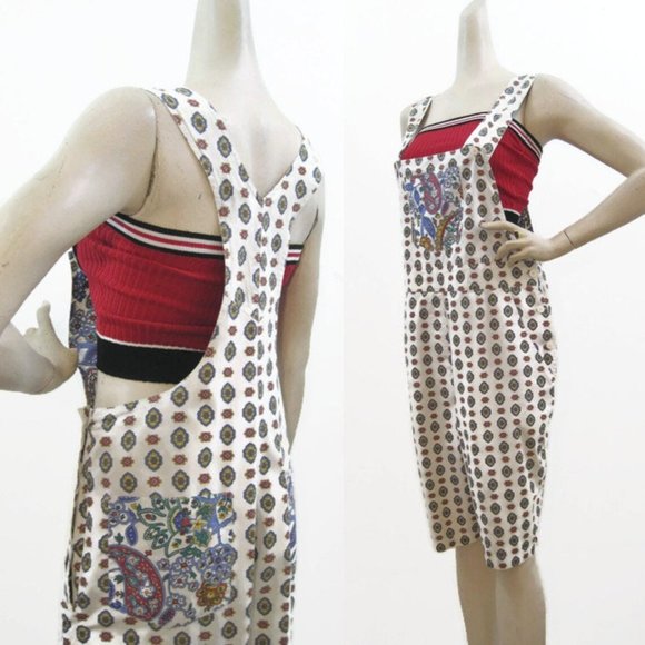 Adrienne Vittadini Vintage 80s Romper Handkerchief Print Overalls Jumpsuit Short - Picture 3 of 5
